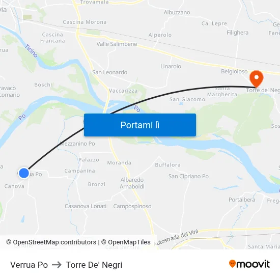 Verrua Po to Torre De' Negri map