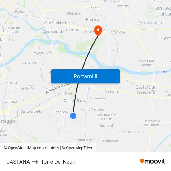 CASTANA to Torre De' Negri map