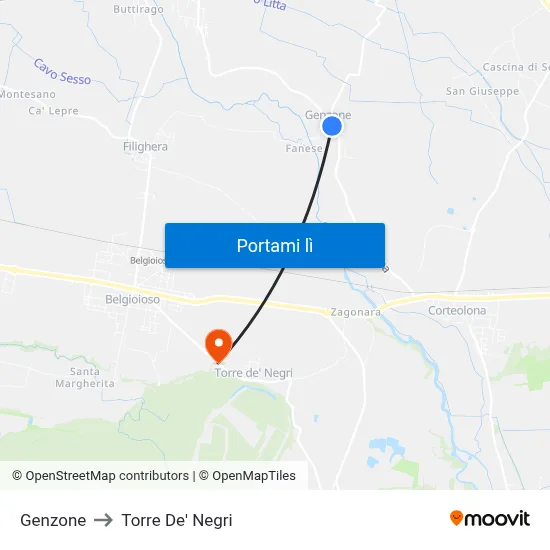 Genzone to Torre De' Negri map