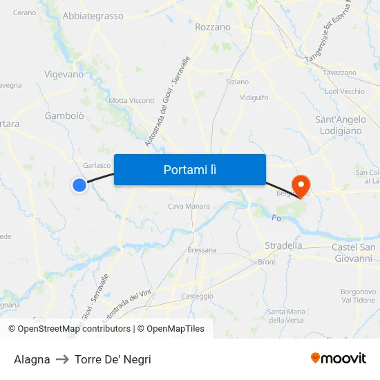 Alagna to Torre De' Negri map