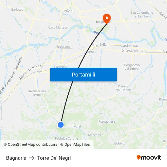 Bagnaria to Torre De' Negri map