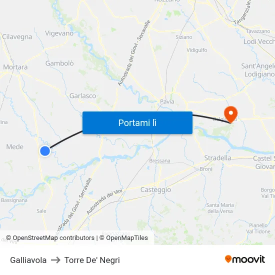Galliavola to Torre De' Negri map