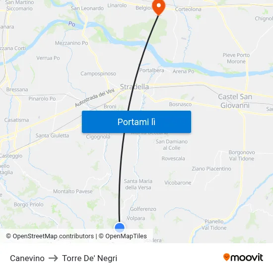 Canevino to Torre De' Negri map
