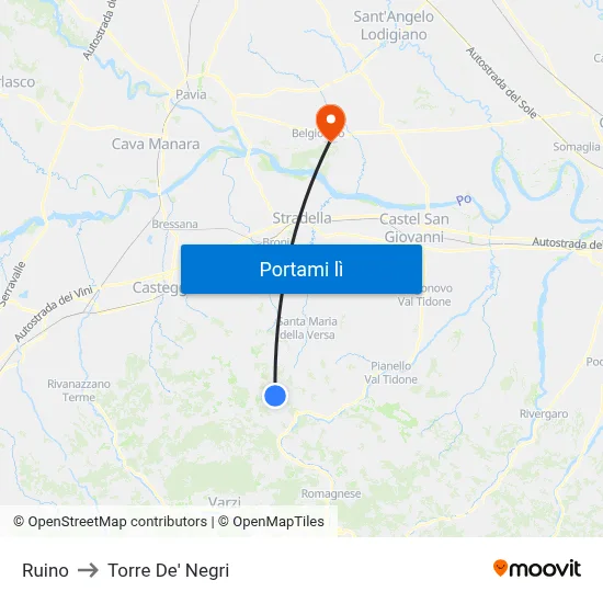 Ruino to Torre De' Negri map