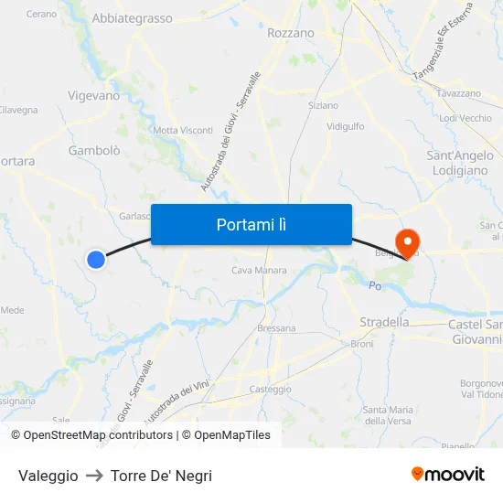 Valeggio to Torre De' Negri map