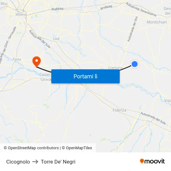 Cicognolo to Torre De' Negri map