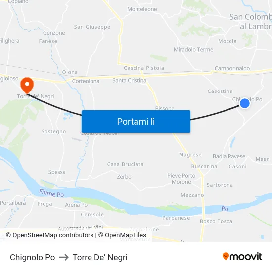 Chignolo Po to Torre De' Negri map
