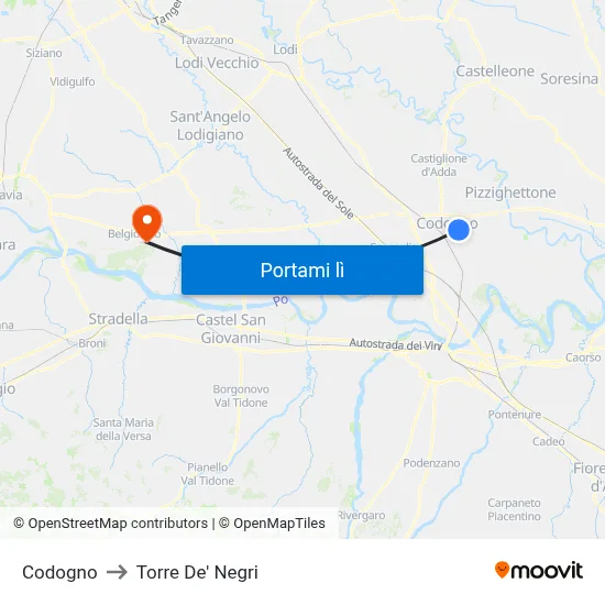 Codogno to Torre De' Negri map