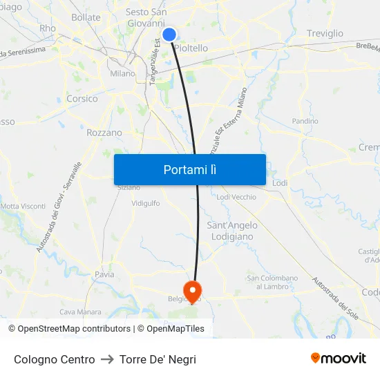 Cologno Centro to Torre De' Negri map