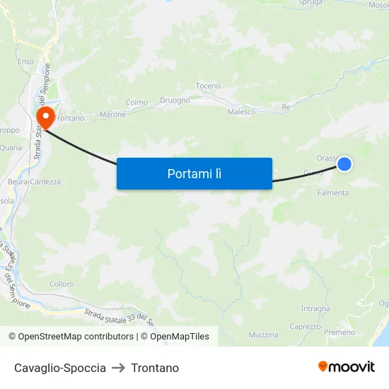 Cavaglio-Spoccia to Trontano map