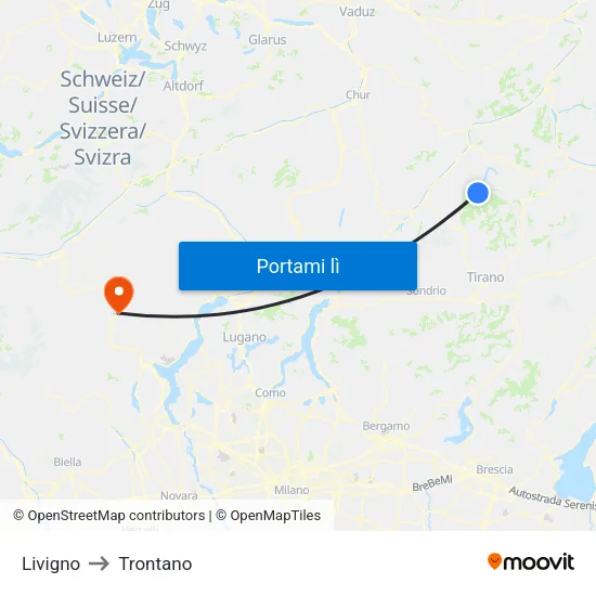 Livigno to Trontano map