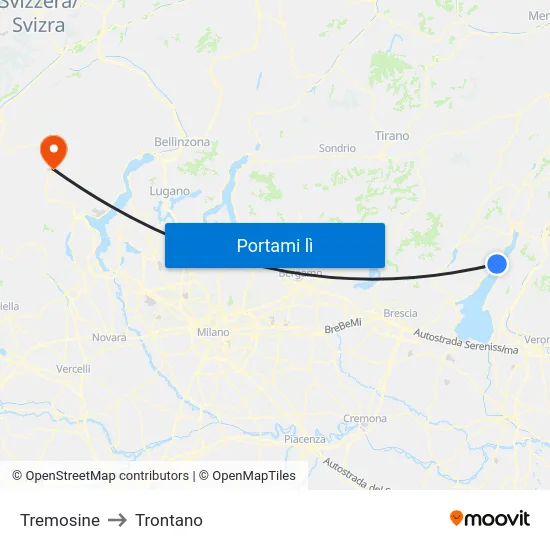 Tremosine to Trontano map