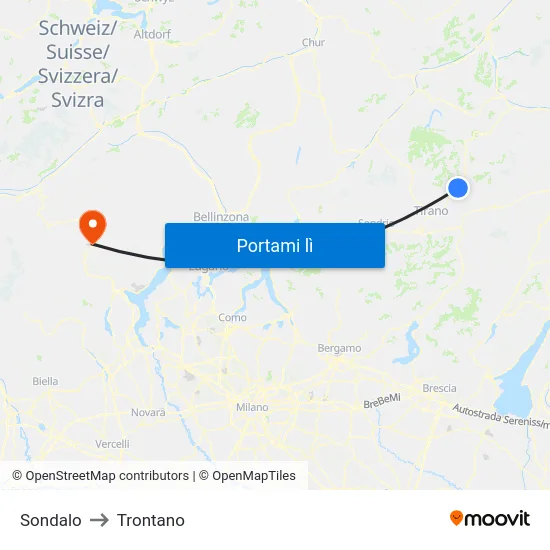 Sondalo to Trontano map