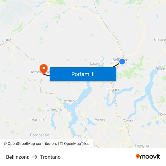 Bellinzona to Trontano map