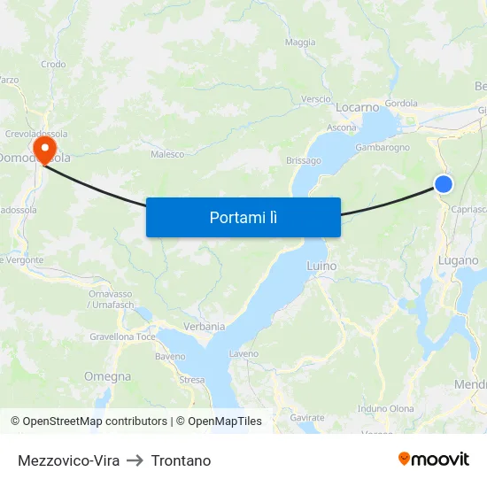Mezzovico-Vira to Trontano map