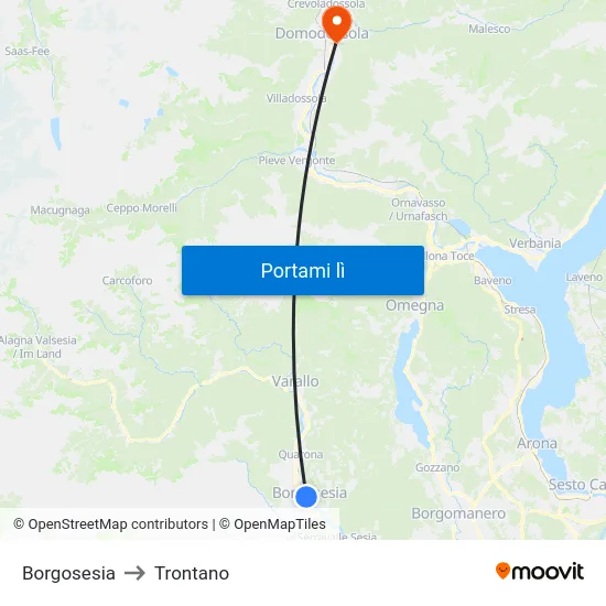 Borgosesia to Trontano map