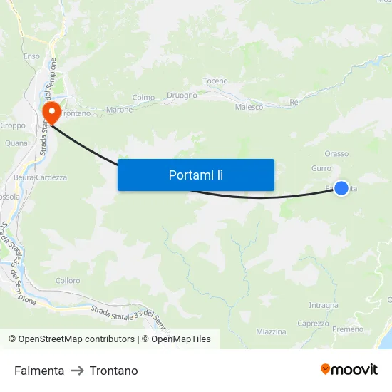 Falmenta to Trontano map