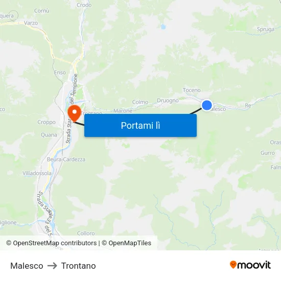 Malesco to Trontano map