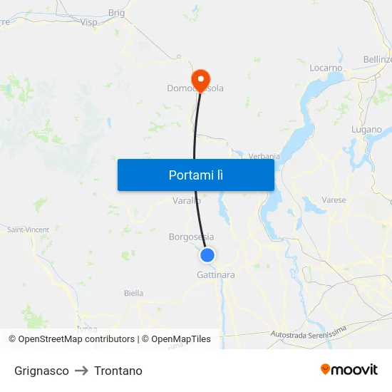 Grignasco to Trontano map