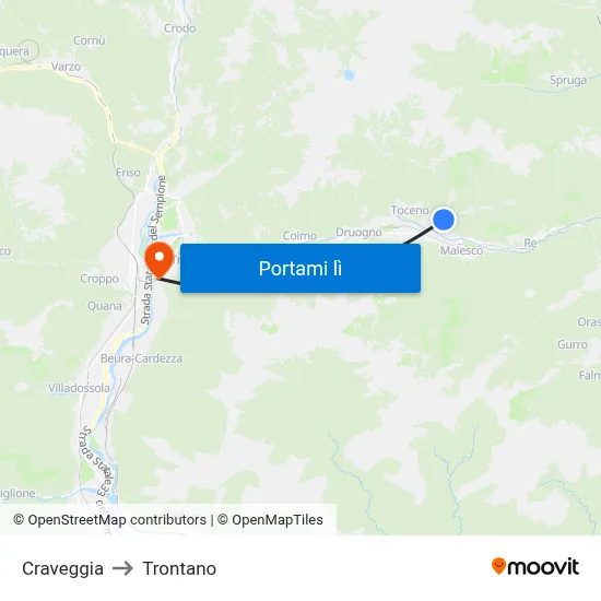 Craveggia to Trontano map