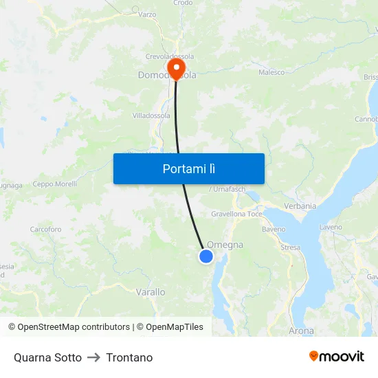 Quarna Sotto to Trontano map