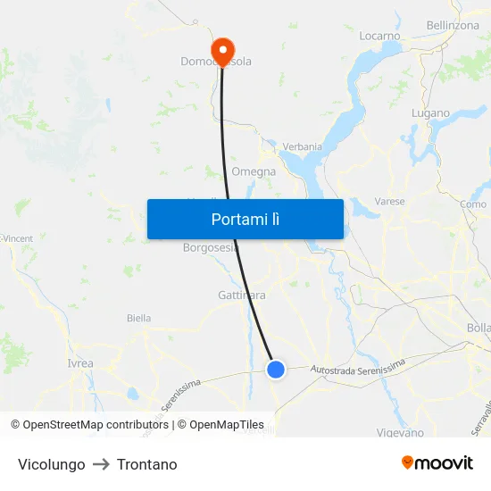 Vicolungo to Trontano map