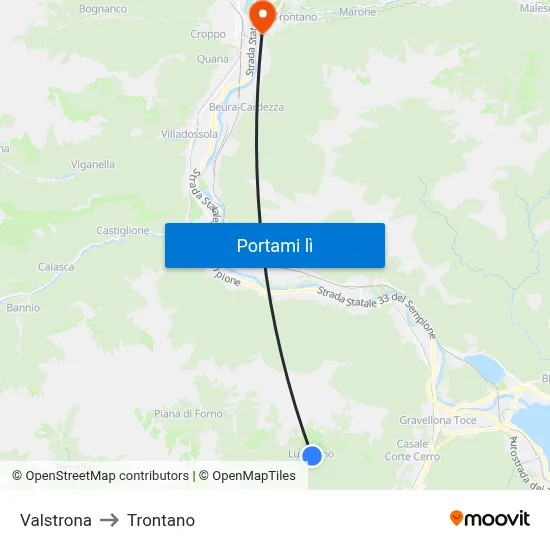 Valstrona to Trontano map