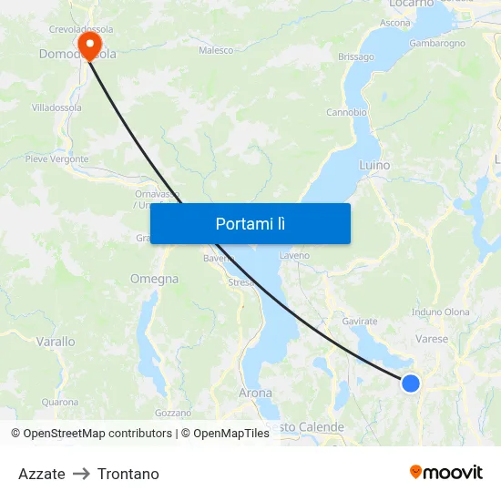 Azzate to Trontano map