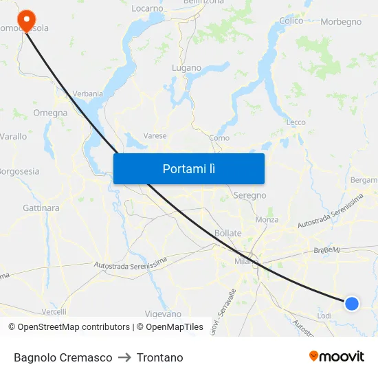 Bagnolo Cremasco to Trontano map