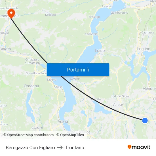 Beregazzo Con Figliaro to Trontano map