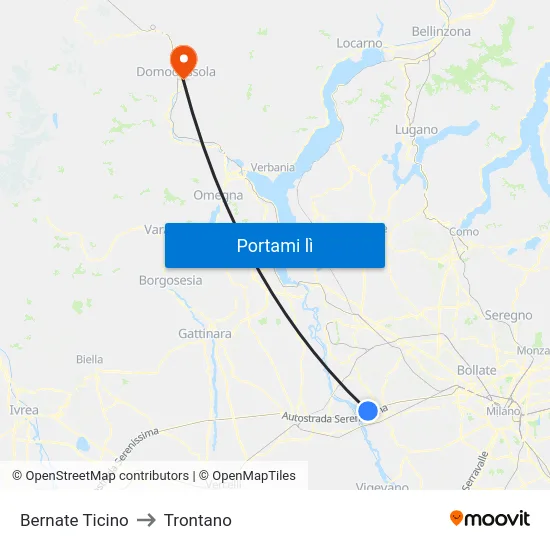 Bernate Ticino to Trontano map
