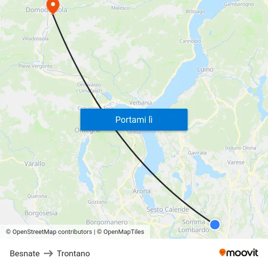 Besnate to Trontano map