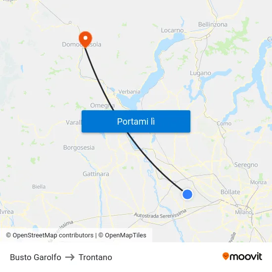 Busto Garolfo to Trontano map