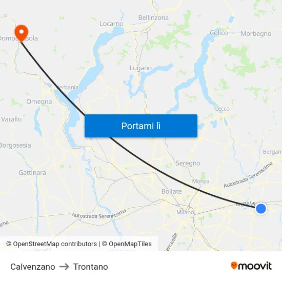 Calvenzano to Trontano map