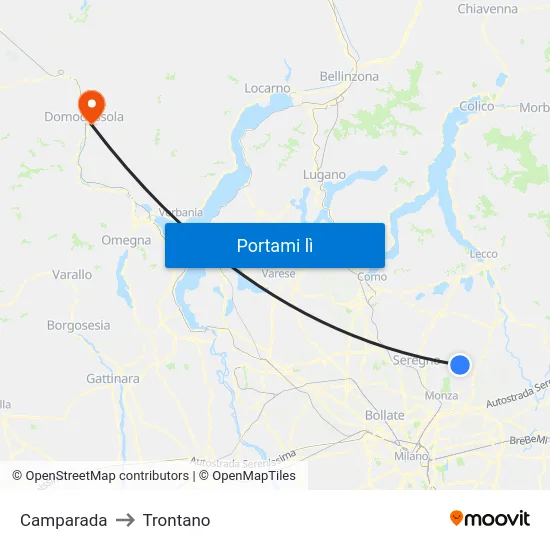 Camparada to Trontano map