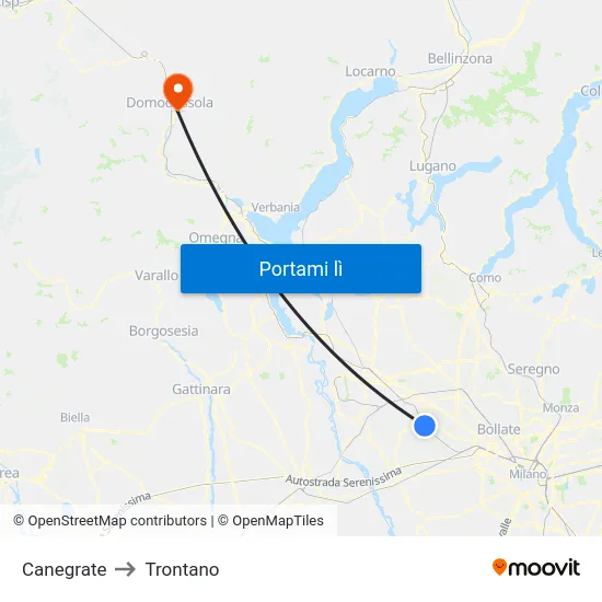Canegrate to Trontano map