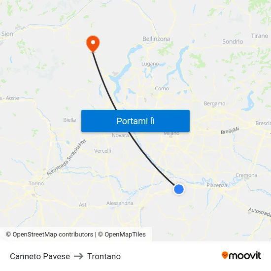 Canneto Pavese to Trontano map
