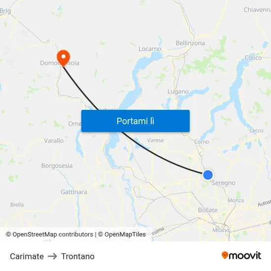 Carimate to Trontano map