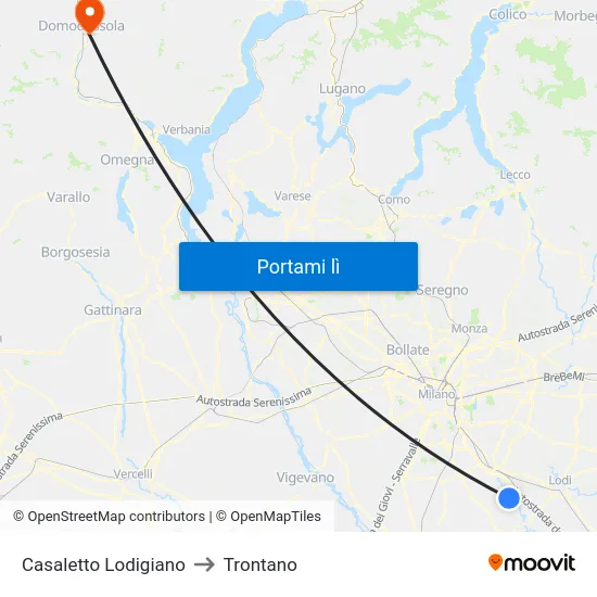 Casaletto Lodigiano to Trontano map