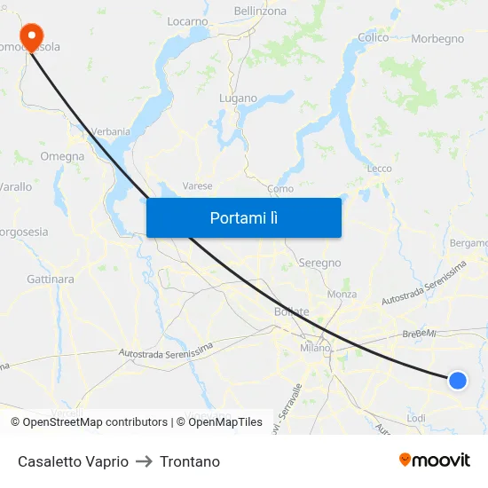 Casaletto Vaprio to Trontano map