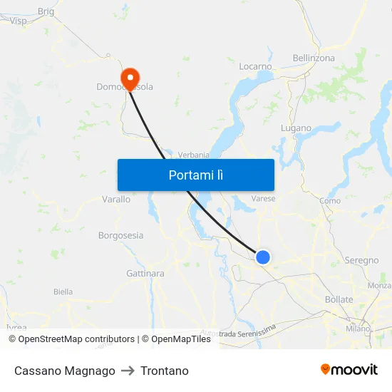 Cassano Magnago to Trontano map
