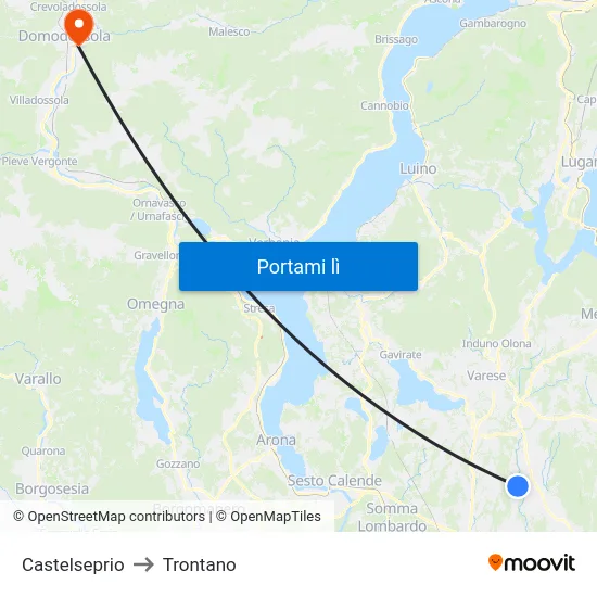 Castelseprio to Trontano map