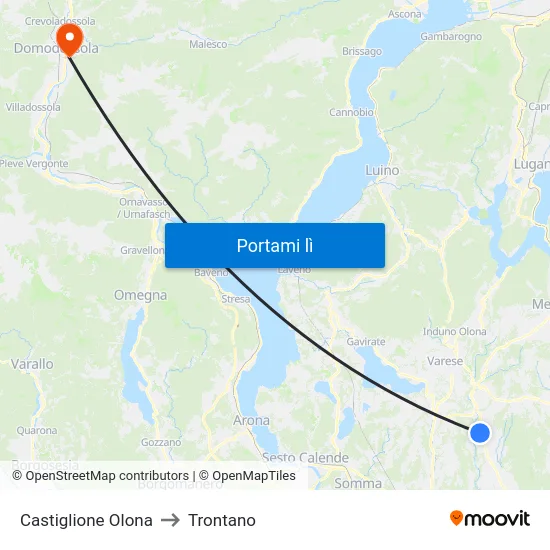 Castiglione Olona to Trontano map