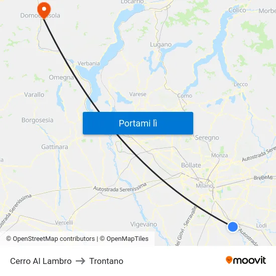 Cerro Al Lambro to Trontano map