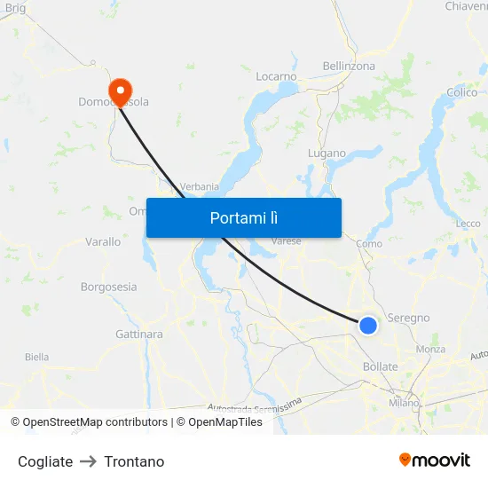 Cogliate to Trontano map