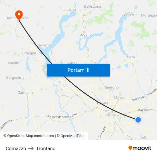 Comazzo to Trontano map