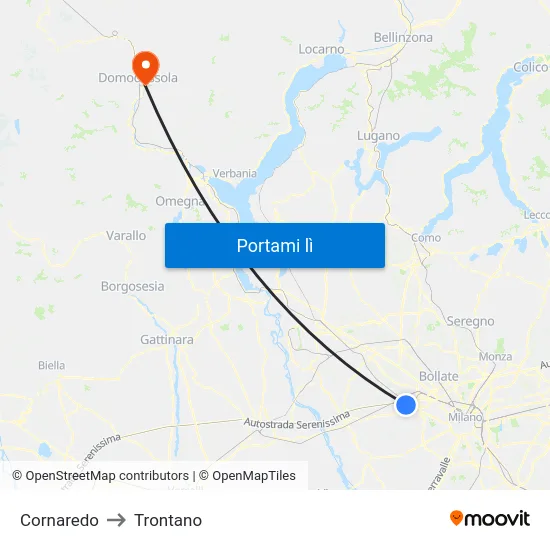 Cornaredo to Trontano map
