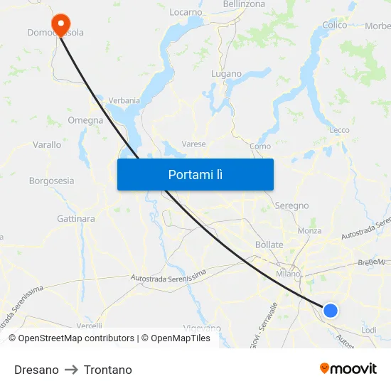 Dresano to Trontano map