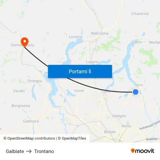 Galbiate to Trontano map