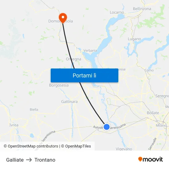 Galliate to Trontano map